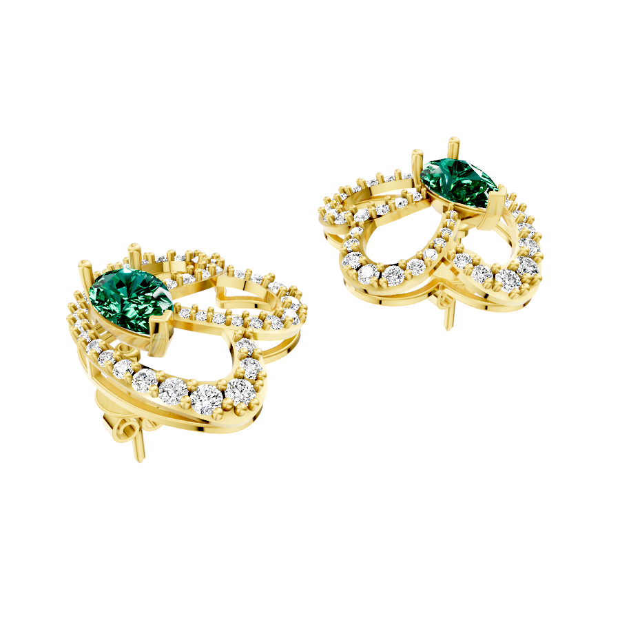 Elysian Green Pear Cut Halo Lab Grown Diamond Earrings in 10 or 14 or 18K Gold