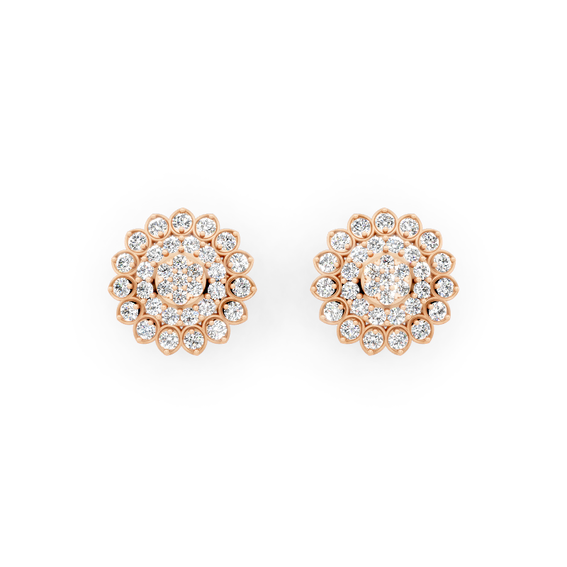 Marielle Floral Rosette Stud Earrings with Round Brilliant Lab Created Diamond