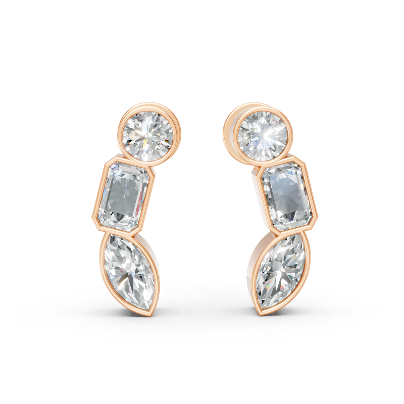 Premium Three Mixed Cut Lab Grown Diamond Drop Earrings for Everyday Styling