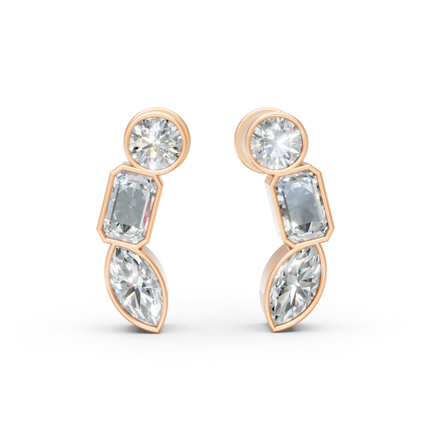 Premium Three Mixed Cut Lab Grown Diamond Drop Earrings for Everyday Styling