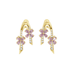 Luxury-Inspired Golden Floral Cluster Earrings with Pink Pear Shaped Lab Created Diamond by Lume Jewels