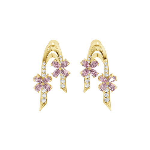Luxury-Inspired Golden Floral Cluster Earrings with Pink Pear Shaped Lab Created Diamond by Lume Jewels