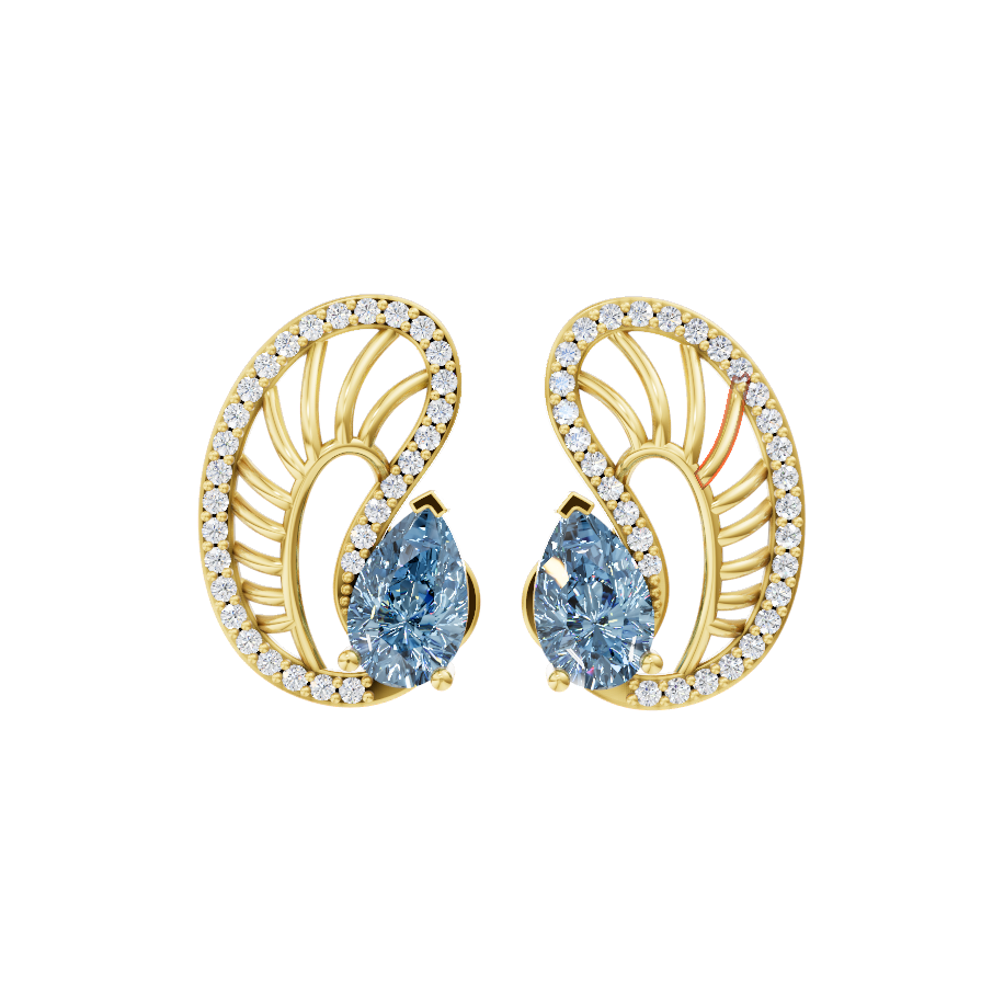 Premium Blue Pear Cut Lab Grown Diamond Openwork Earrings with Pave-Style Sparkle