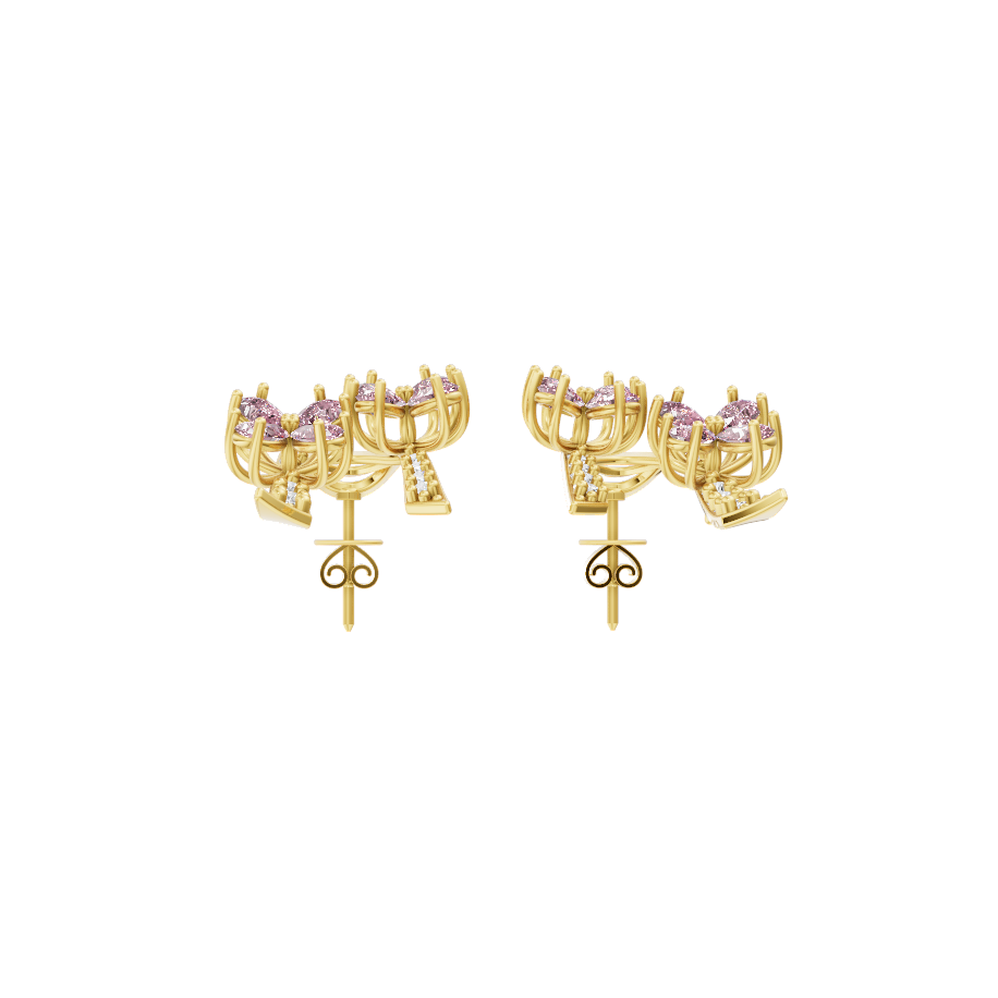 Luxury-Inspired Golden Floral Cluster Earrings with Pink Pear Shaped Lab Created Diamond by Lume Jewels