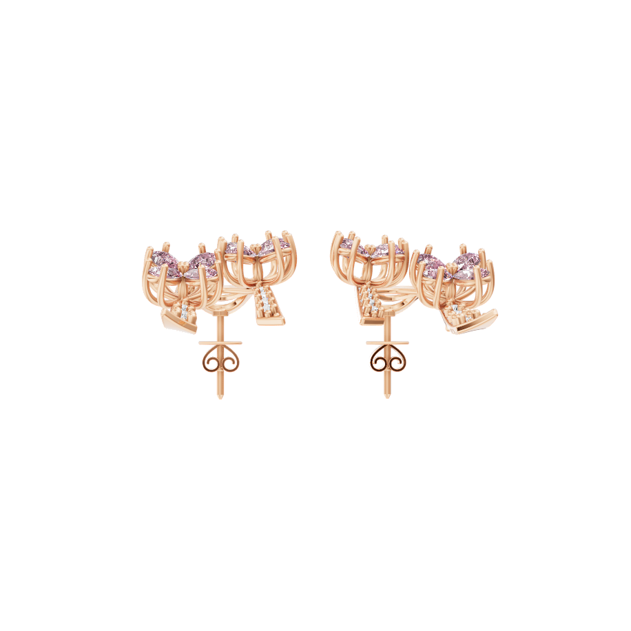 Luxury-Inspired Golden Floral Cluster Earrings with Pink Pear Shaped Lab Created Diamond by Lume Jewels