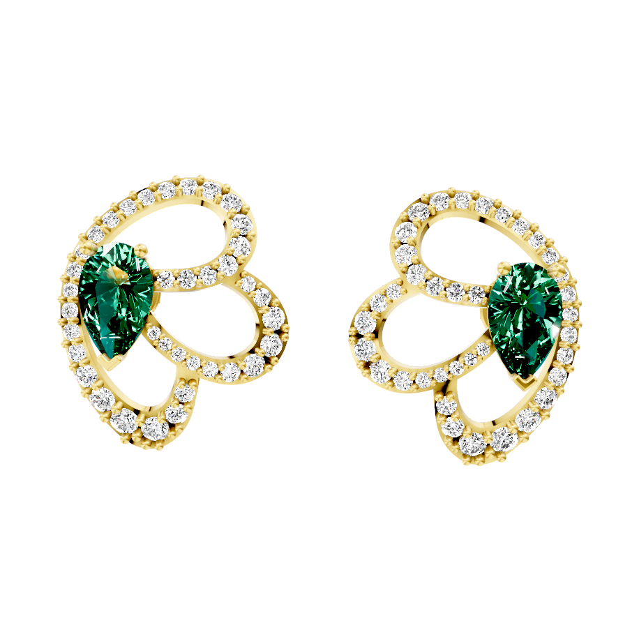 Elysian Green Pear Cut Halo Lab Grown Diamond Earrings in 10 or 14 or 18K Gold