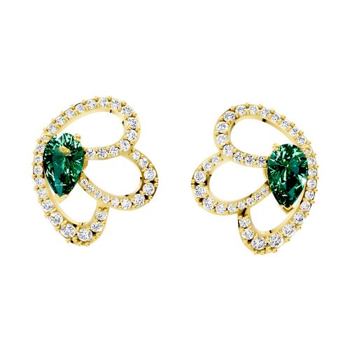 Elysian Green Pear Cut Halo Lab Grown Diamond Earrings in 10 or 14 or 18K Gold