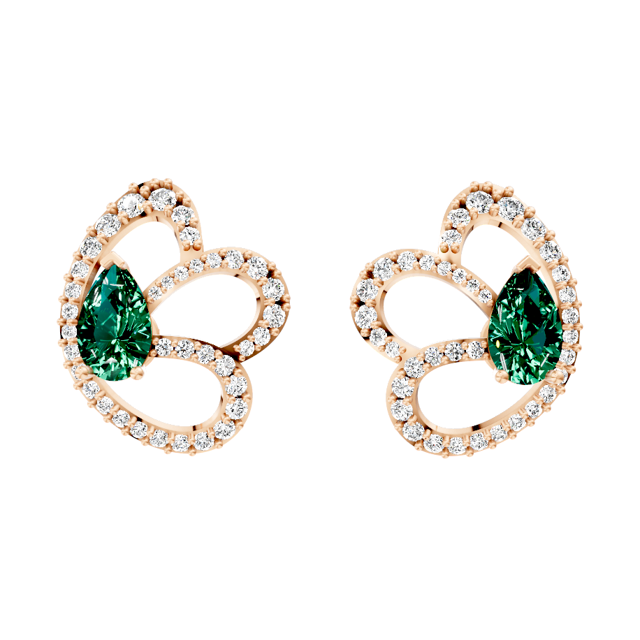 Elysian Green Pear Cut Halo Lab Grown Diamond Earrings in 10 or 14 or 18K Gold