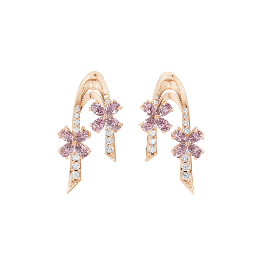 Luxury-Inspired Golden Floral Cluster Earrings with Pink Pear Shaped Lab Created Diamond by Lume Jewels