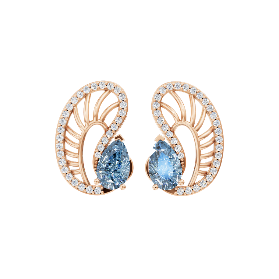 Premium Blue Pear Cut Lab Grown Diamond Openwork Earrings with Pave-Style Sparkle