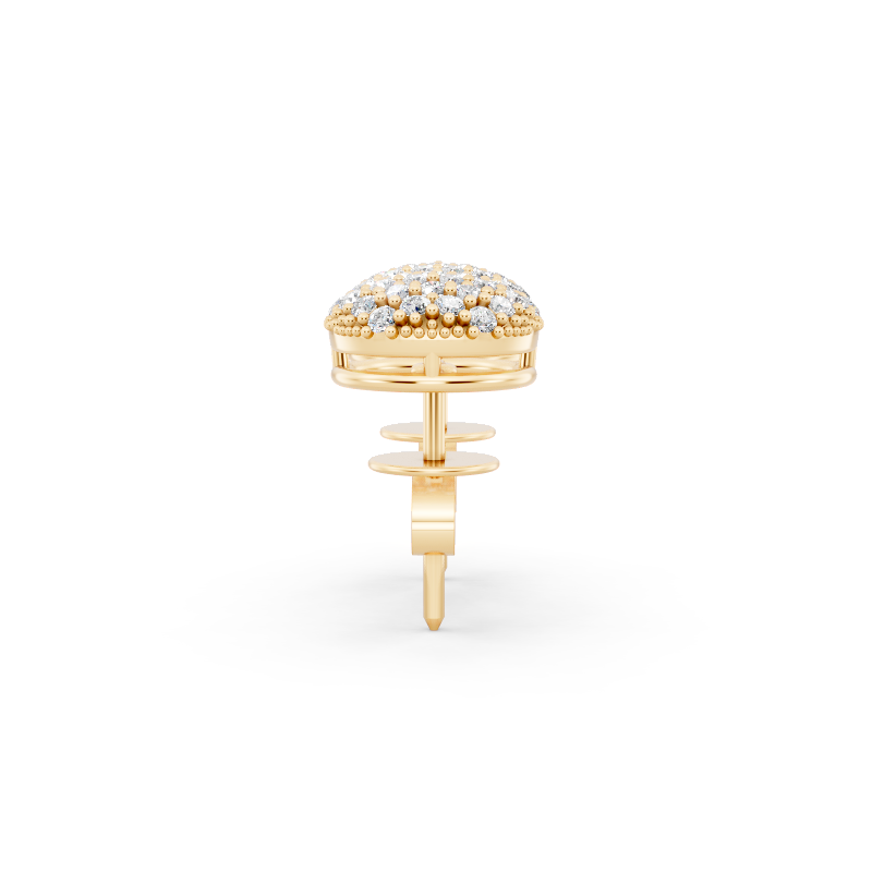 Premium Gold Pave Cluster Button Stud Earrings for Women with Round Brilliant Lab Grown Diamond