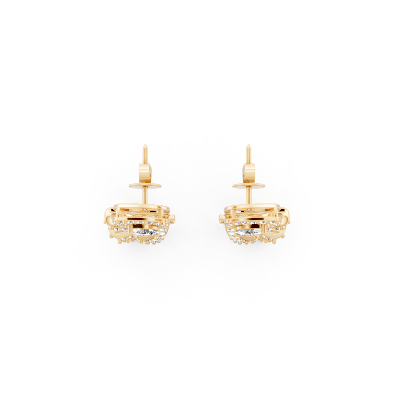 Premium Leaf Drop Stud Marquise Cut Lab Created Diamond Earrings with Pave-Style Sparkle Accents