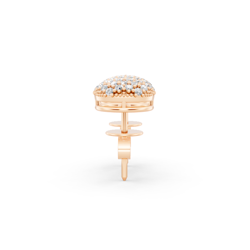 Premium Gold Pave Cluster Button Stud Earrings for Women with Round Brilliant Lab Grown Diamond