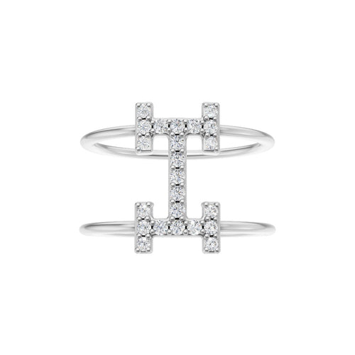 Diamond-Studded Initial “H” Dual Band Ring